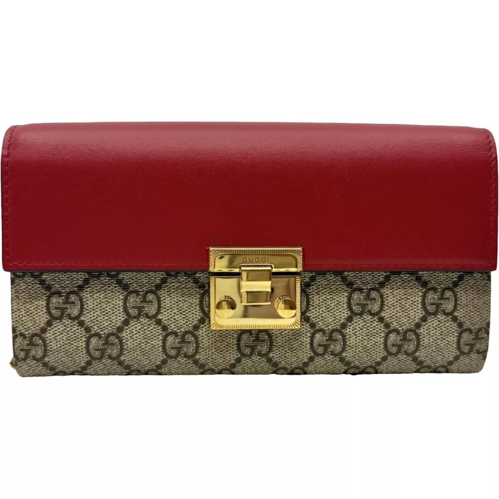 GUCCI GG Supreme Padlock Chain Wallet Red PVC - Picture 2 of 12